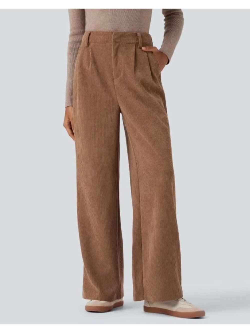 HALARA High Waisted Corduroy Casual Baggy Pants w/ Pockets in coca mocha size M